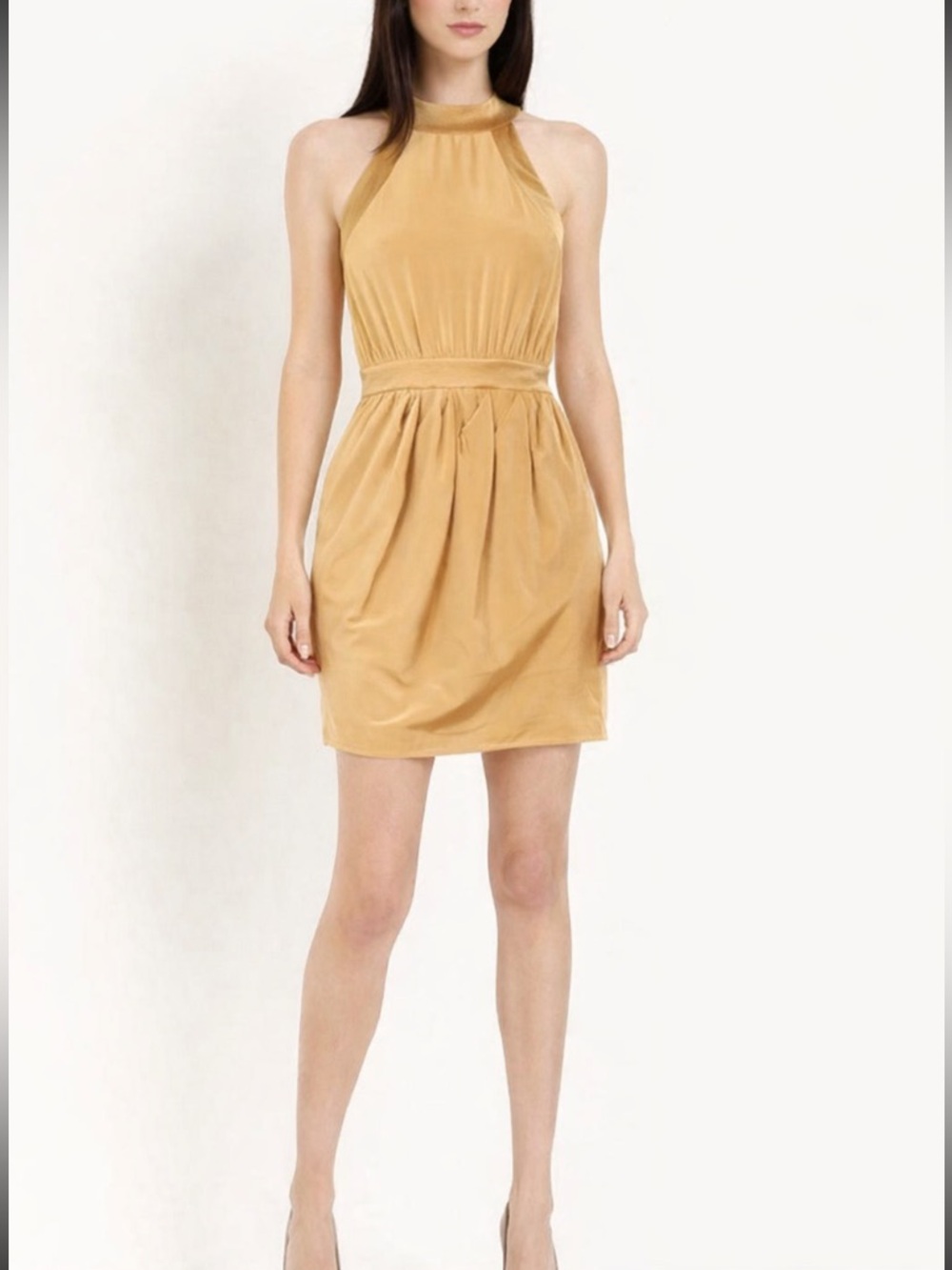 Bebe Gold Halter Neck Wrap Sheath Mini Dress with gorgeous details